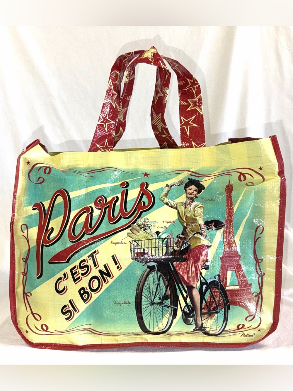 Natives Paris Paulette French Market Shopping Tote w/ Pouch Retro Eiffel Tower